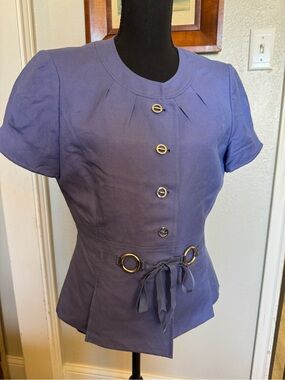 Tahari Purple Short-Sleeve Peplum Jacket with Silver Ring Accents